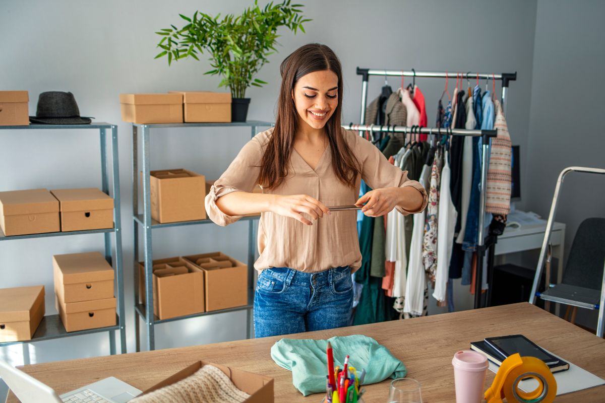 Photo of a woman selling items online.