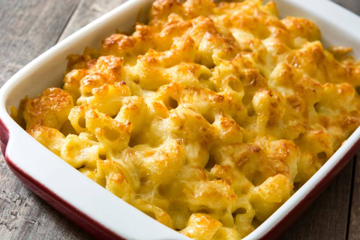 The picture shows a plate with macaroni and cheese combined making it a go-to for anyone trying to save money on groceries.