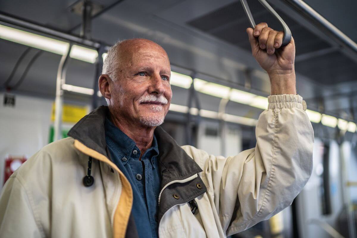 The image shows an old on the subway which means retirees can lower transportation costs with senior fares helps make retirement more budget-friendly.