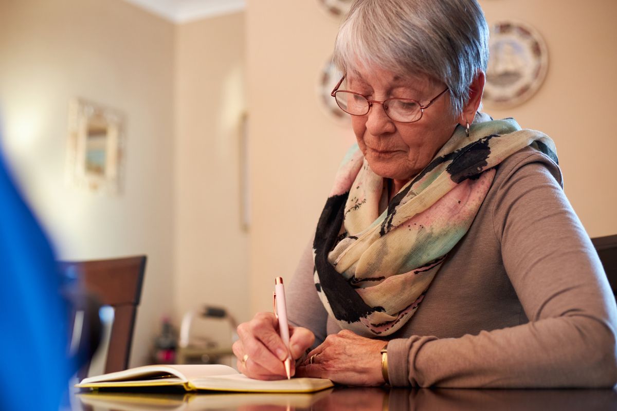 Photo of a senior woman setting goals.