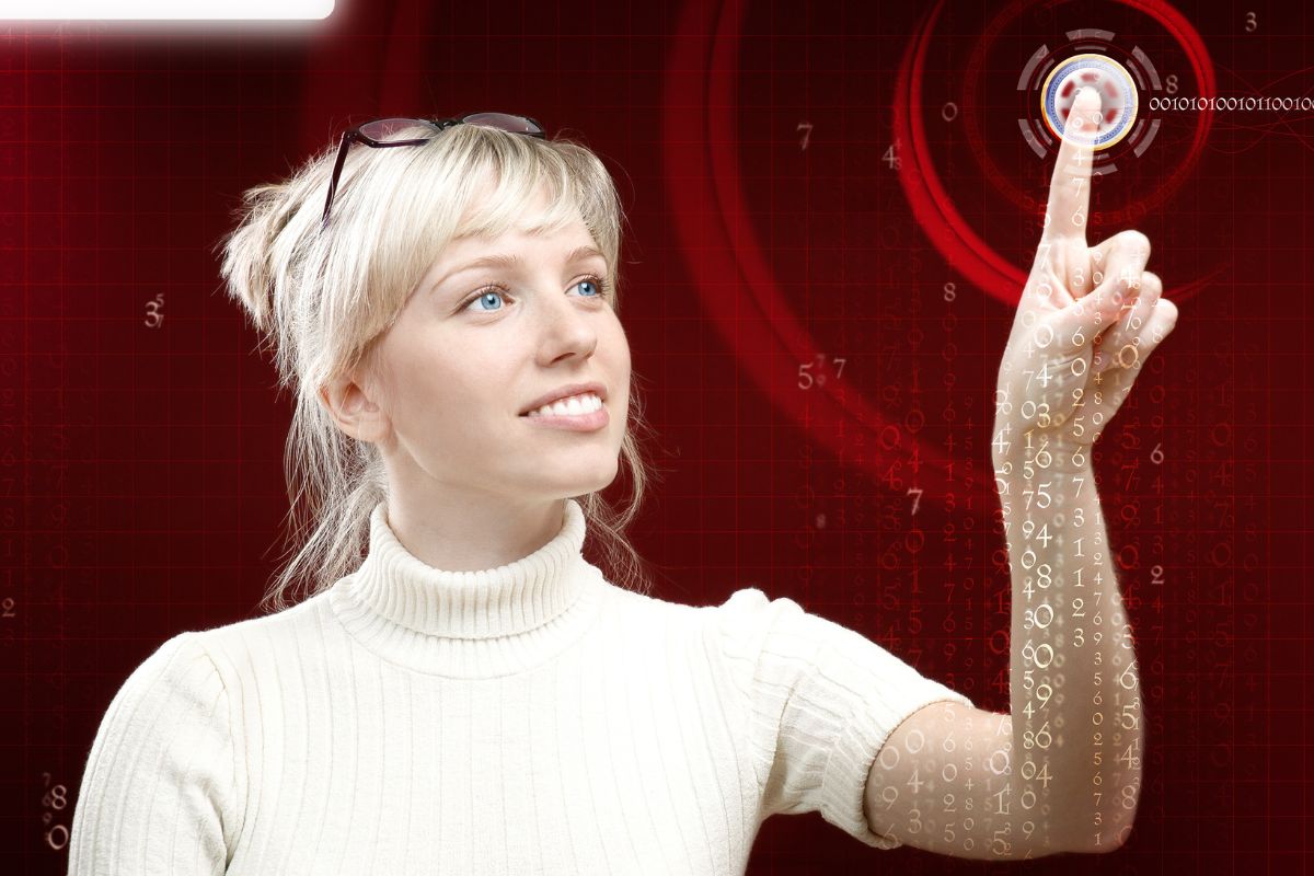 Image of a woman visualizing her financial goals.