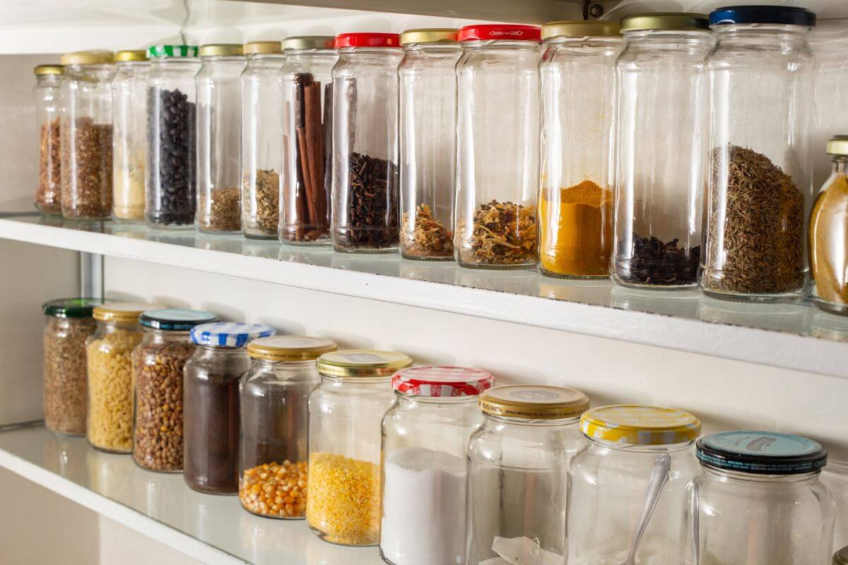 The picture of jars with spices and other flavors inside means to save and reuse containers and other items saves money and cuts down on waste.