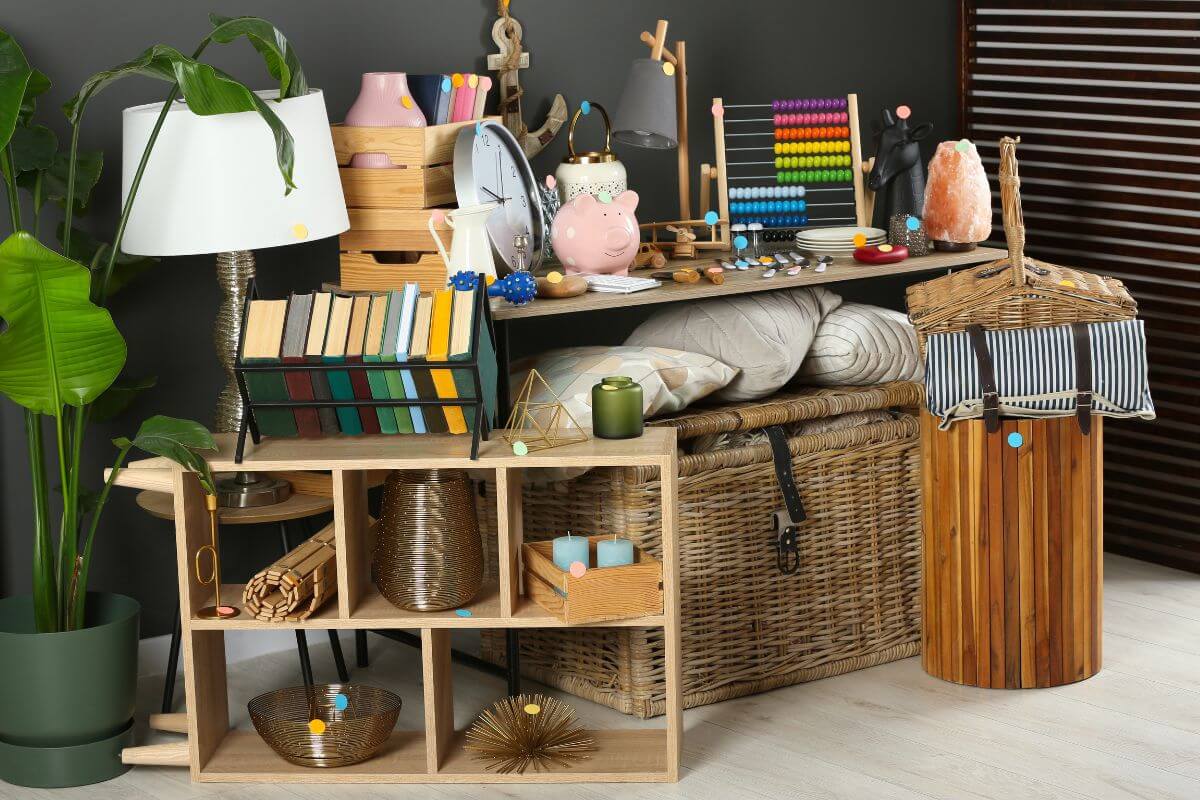 The image shows different kinds of stuff which refers to finding creative ways to repurpose old items save money and reduce waste.