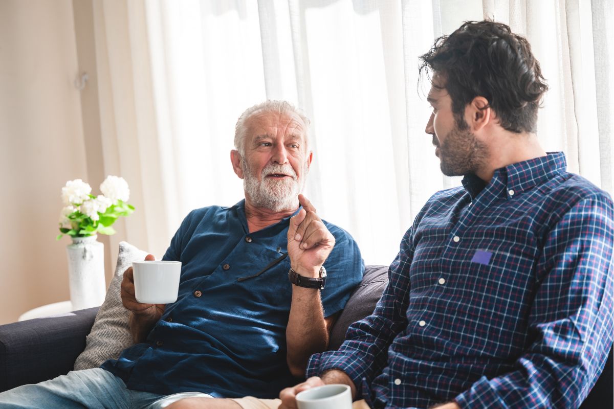 Image of a father and son conversation.