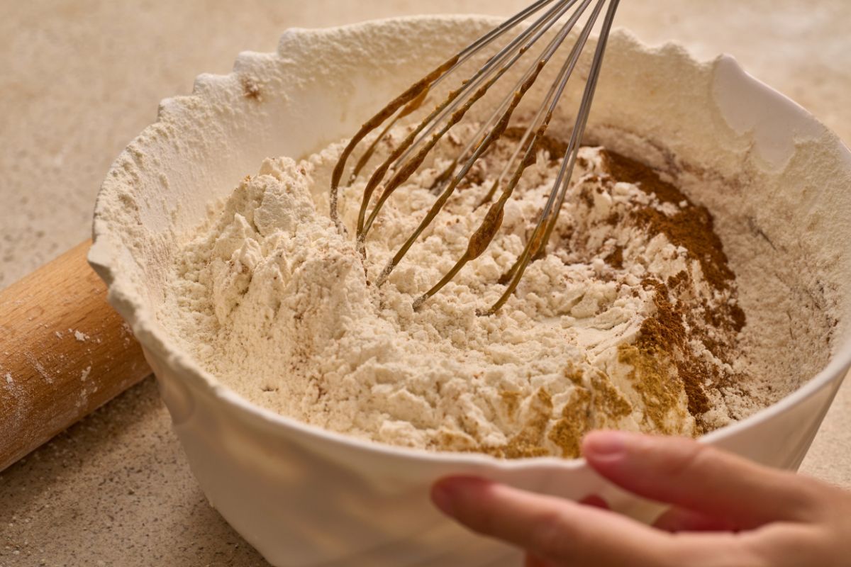 Photo of a woman's hand using a baking mix.