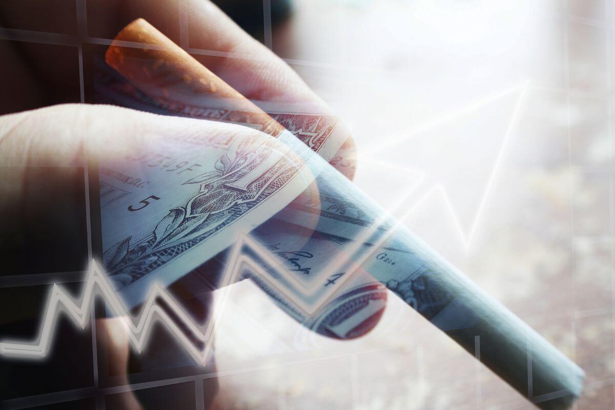 The picture shows a man's hand holding a cigarette, visual dollar bills, and an arrow indicating to avoid investments in industries like tobacco that harm the environment or society and focus on supporting businesses with a more positive impact.