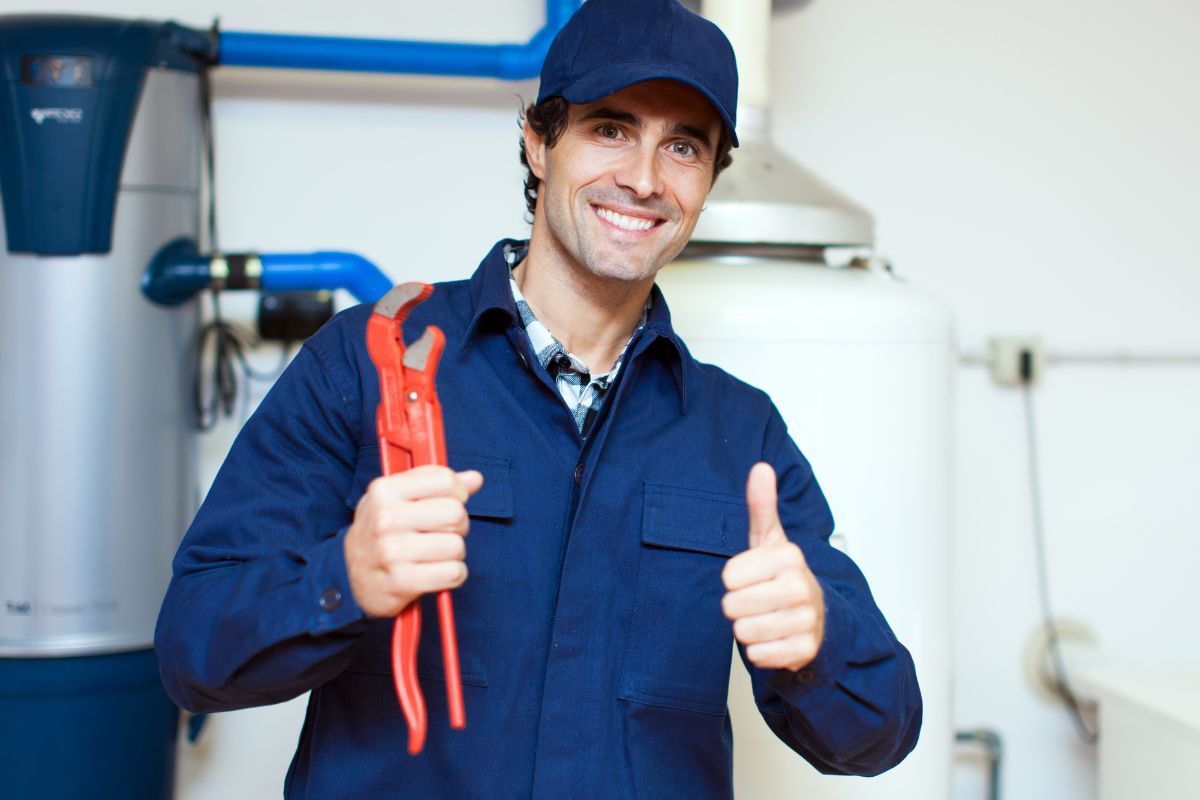The picture shows a plumber man.