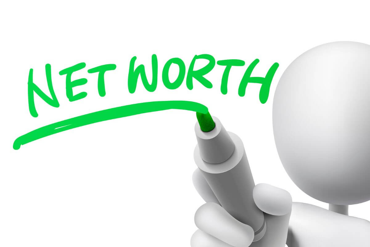 The picture tells about a man figure writing on the screen using a green marker referring to the use of net worth as motivation, not judgment to see how far you've come and where you can go financially.
