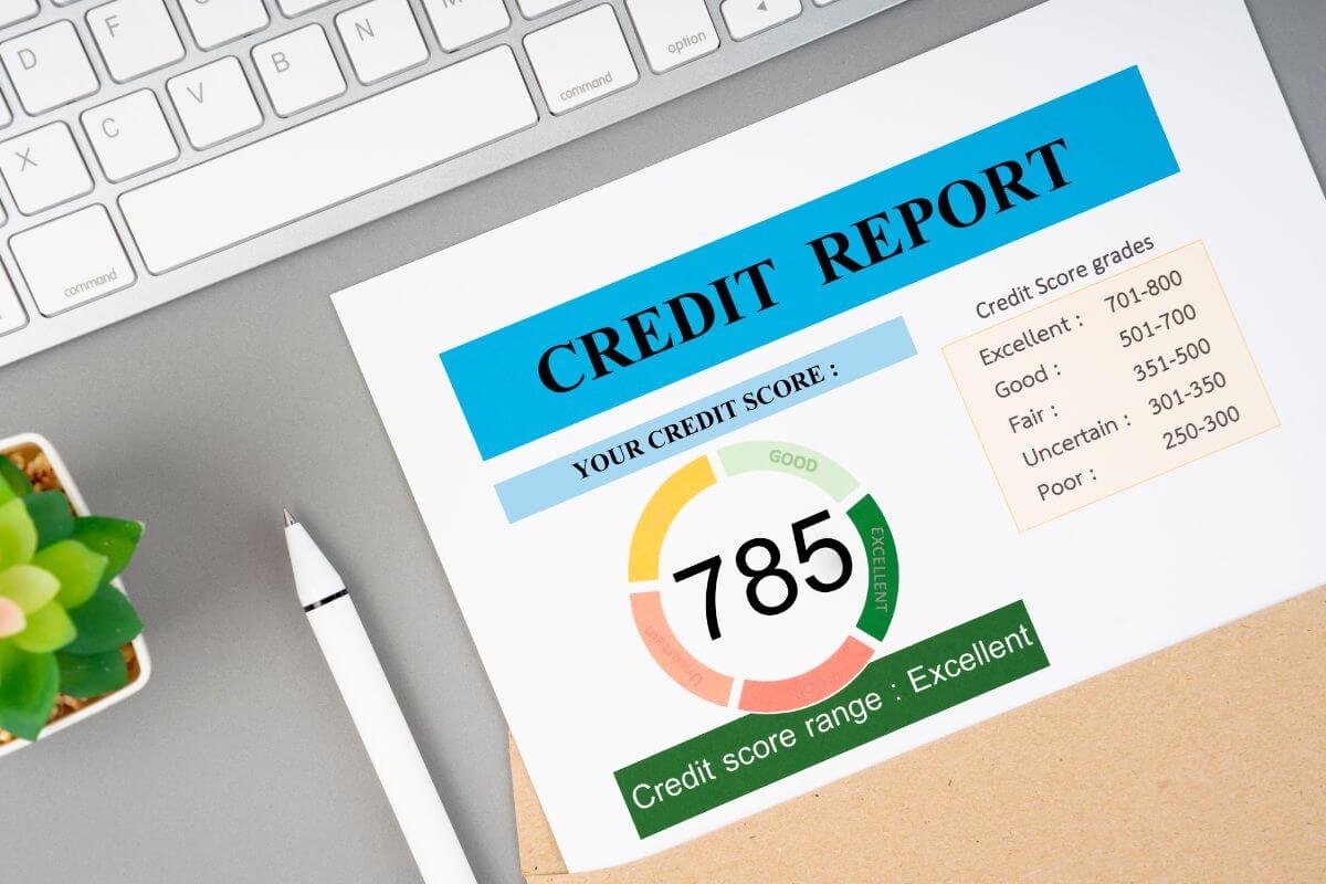 The picture shows a keyboard, a pen, a plant, and a piece of paper with notes referring to checking your credit report for errors ensuring your progress isn't held back by avoidable mistakes.