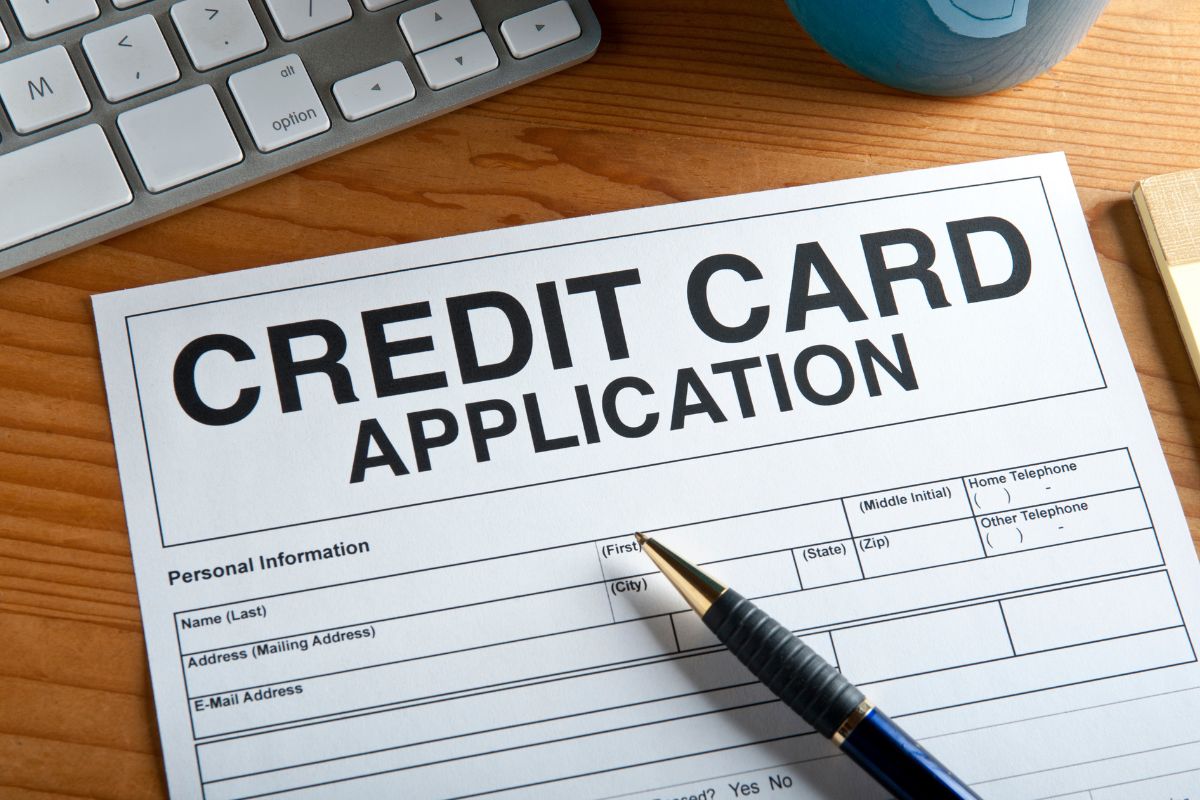 Photo shows a credit card application form.