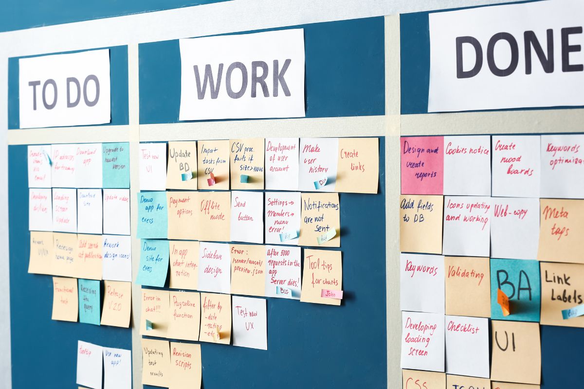 The photo shows task lists on the board.