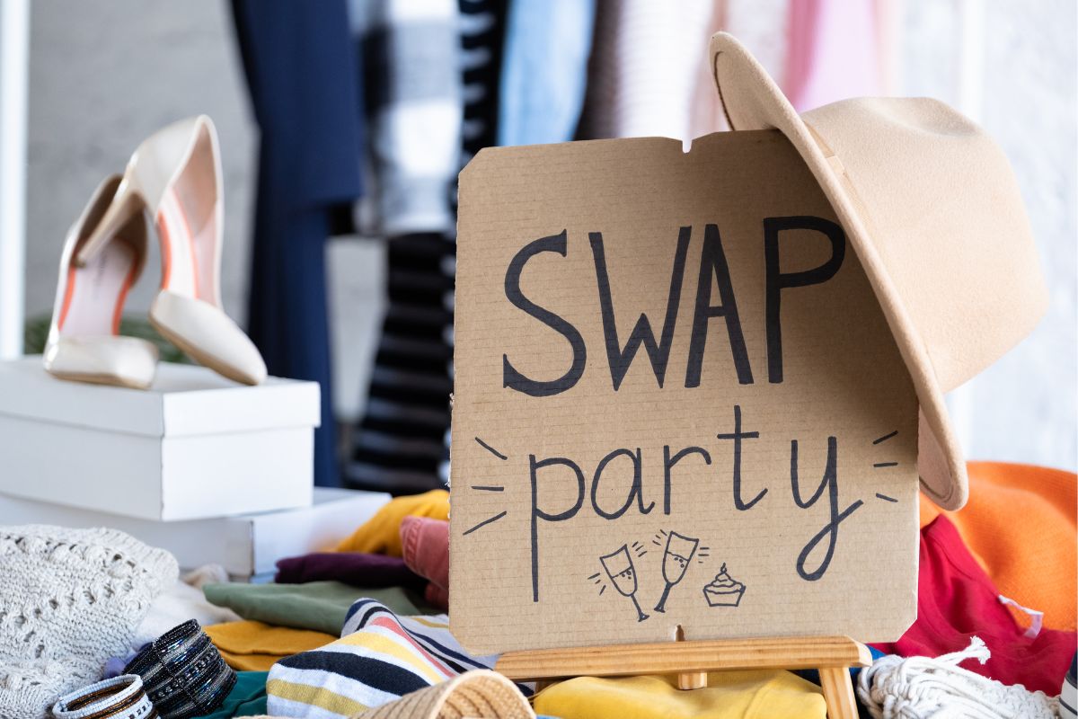 The image of items with swap party board.
