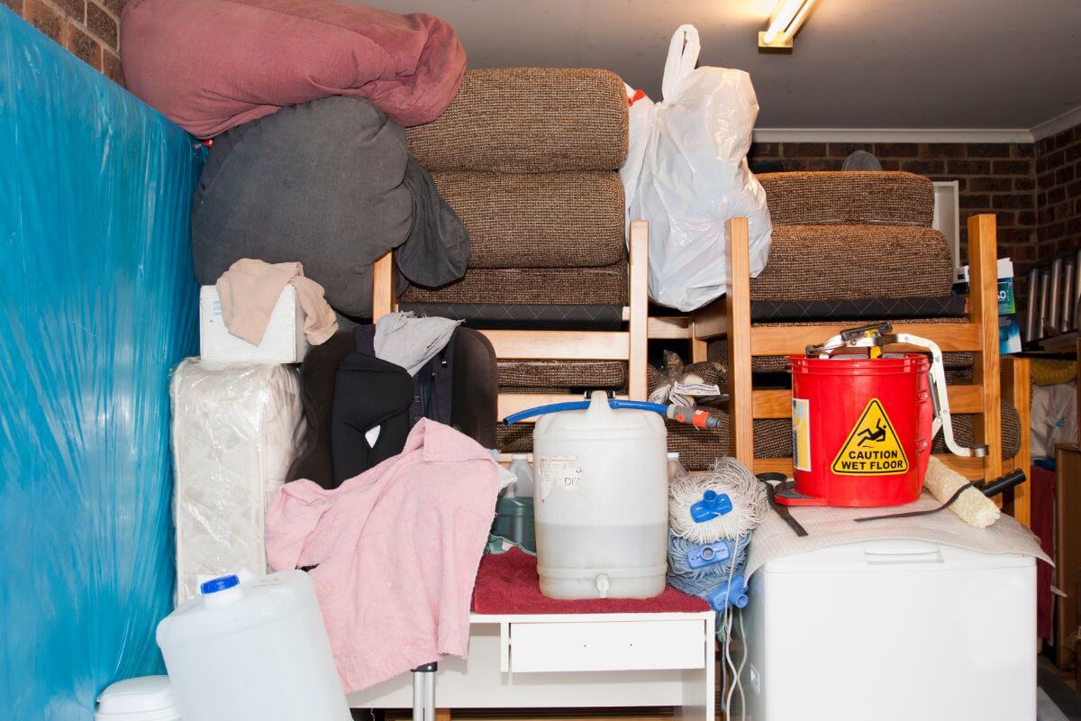 The photo shows different kinds of stuff in storage which refers to temporarily downsizing and putting items in storage can help you lower your rent costs while keeping your essentials.