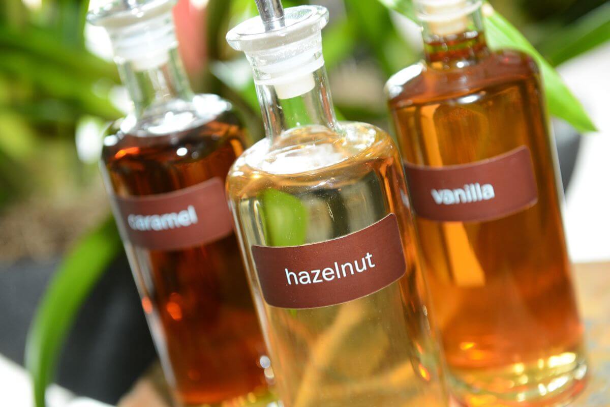 The photo of bottles with different flavors and with notes which means fancy coffee syrups you only used once should cut on your budget, basic coffee saves you money and counter space.