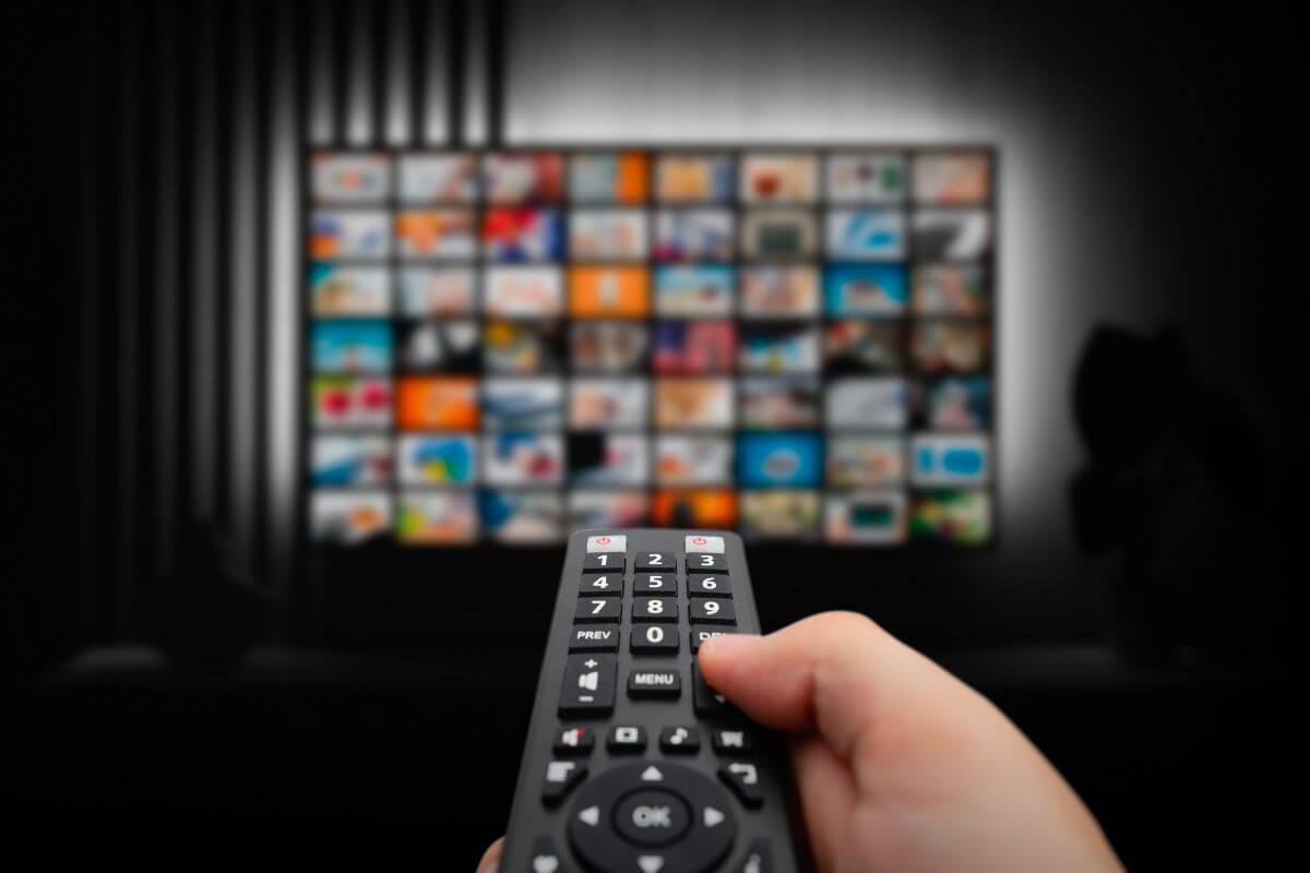 The picture tells about a girl's hand using a remote connected to the TV indicating that premium cable channels to watch one show don't make sent, and digital releases are cheaper options.