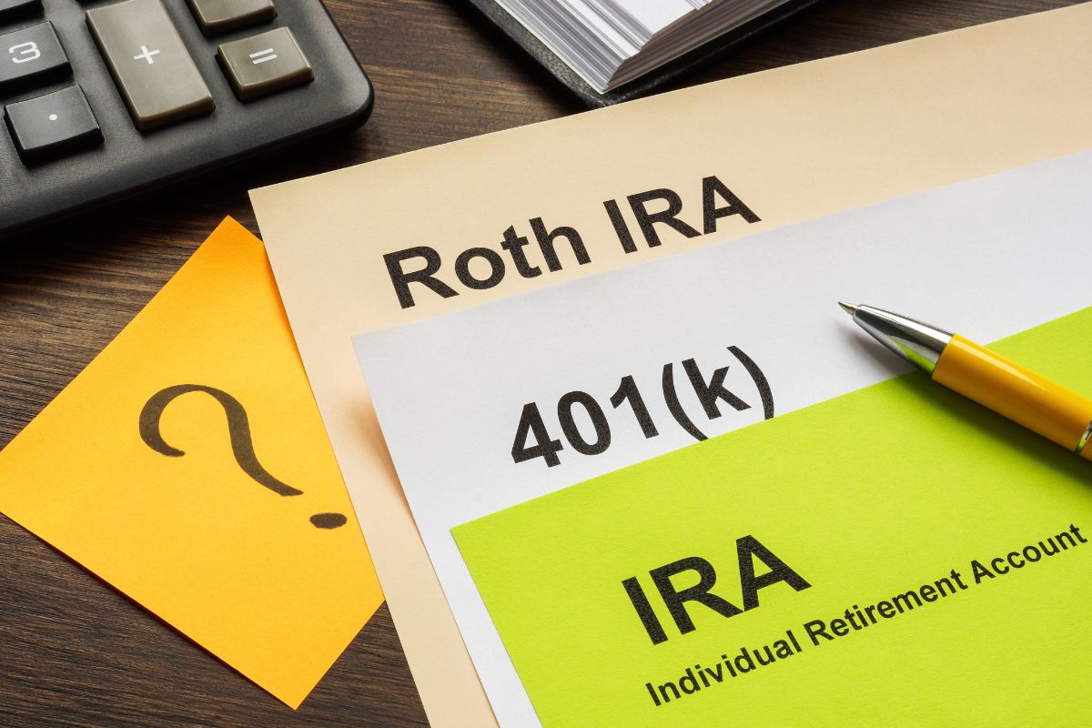 The photo shows papers with retirement accounts.