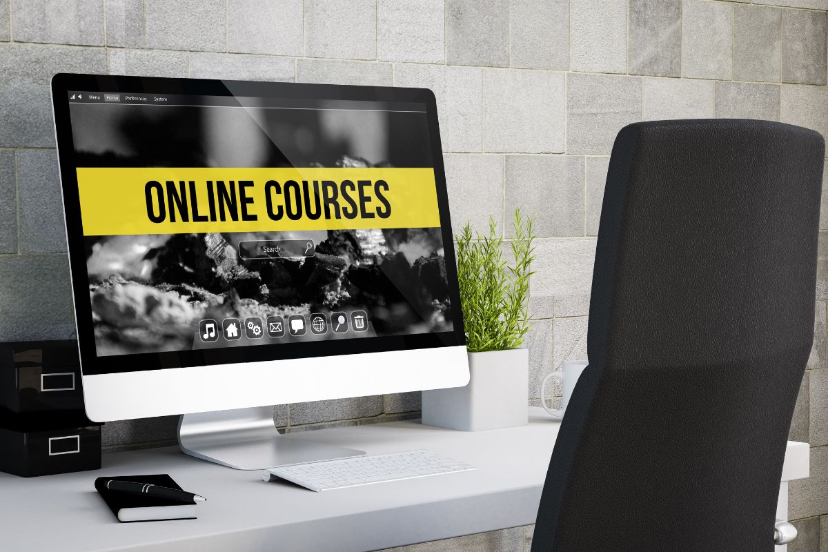 The picture of a monitor with online course screen display.