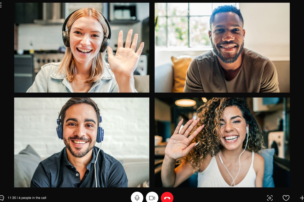 The photo shows a group of people on FaceTime.