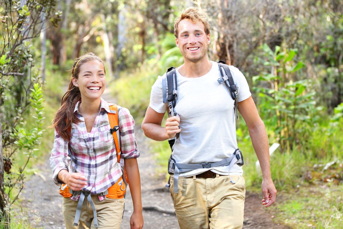Photo of a couple hiking.