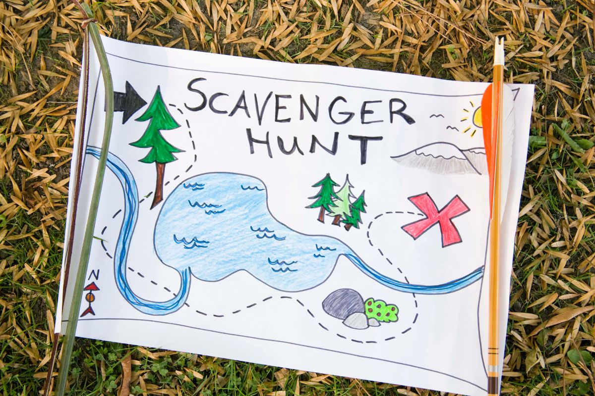 The picture shows a scavenger hunt game for the couple.