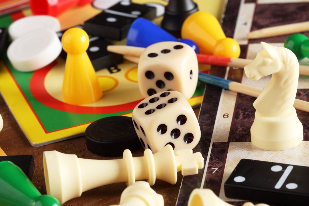The photo shows board games.