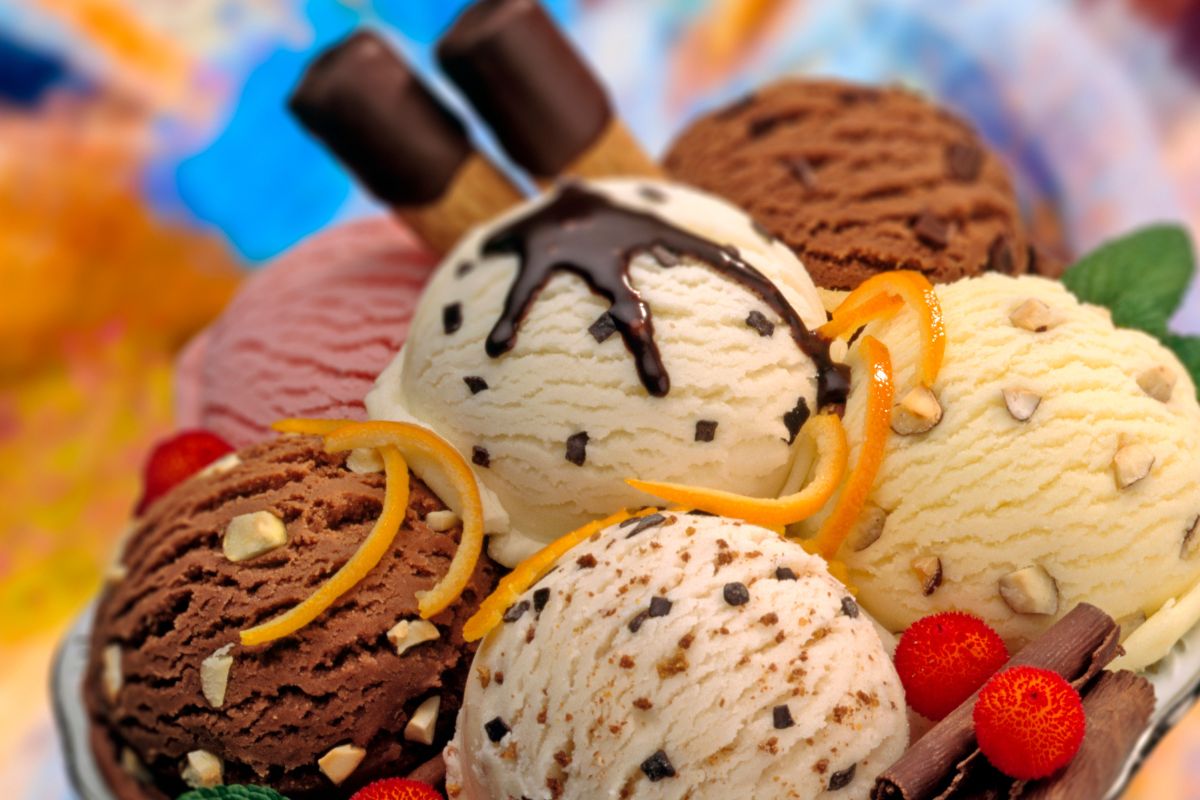 The photo shows a bowl of ice cream.