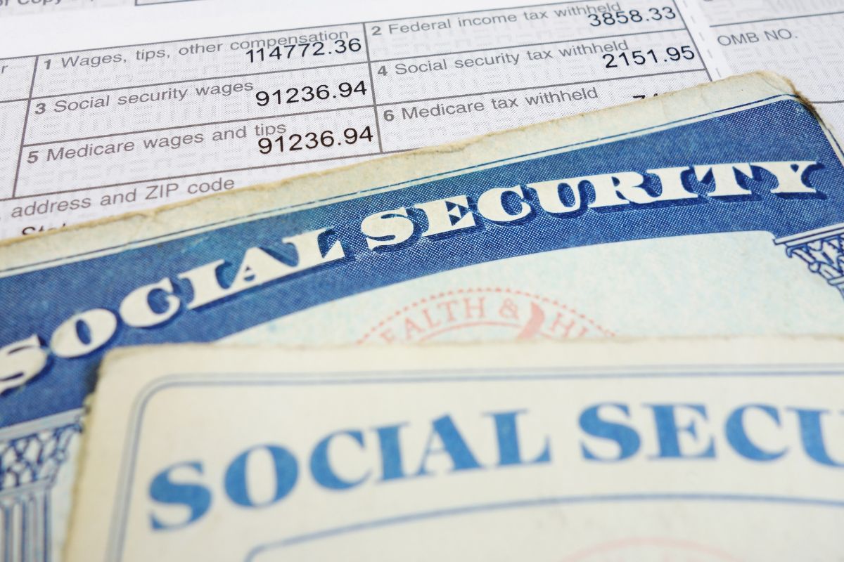 The photo shows social security forms.