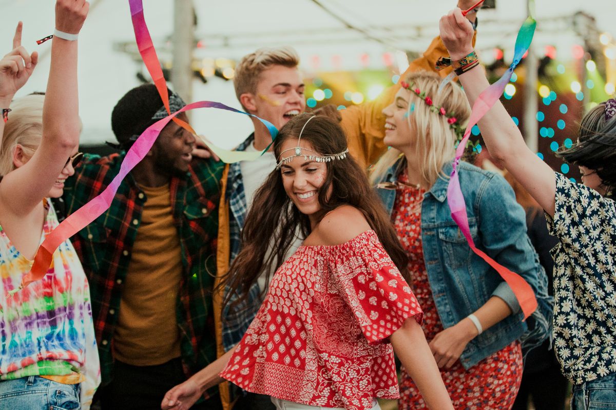 The image shows a group of people at the party.
