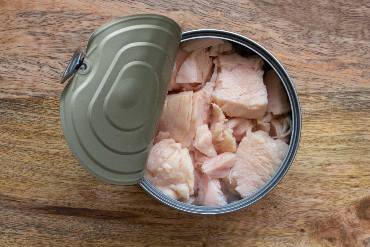 The picture shows a canned chicken the is great for quick to keep protein in your diet without breaking the bank.