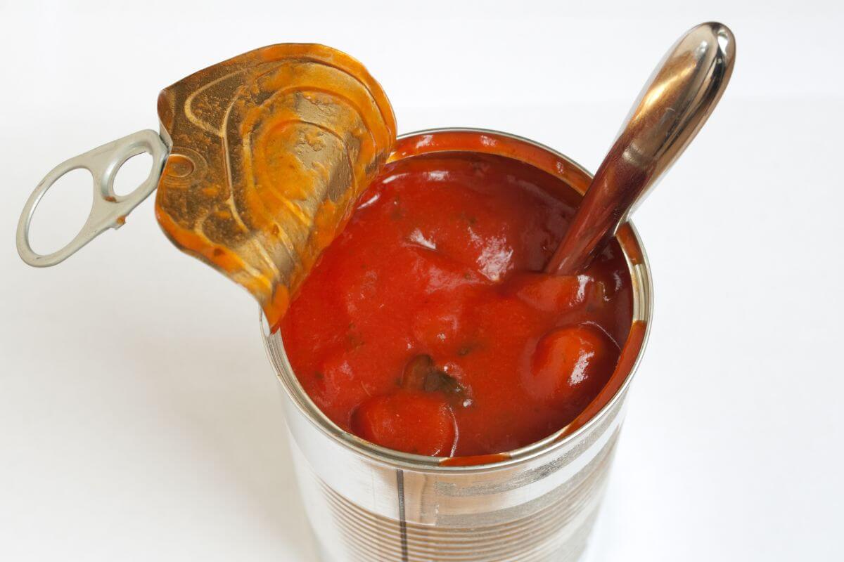 The picture shows canned crushed tomatoes with a spoon which means makes it easier to cook a variety of meals.