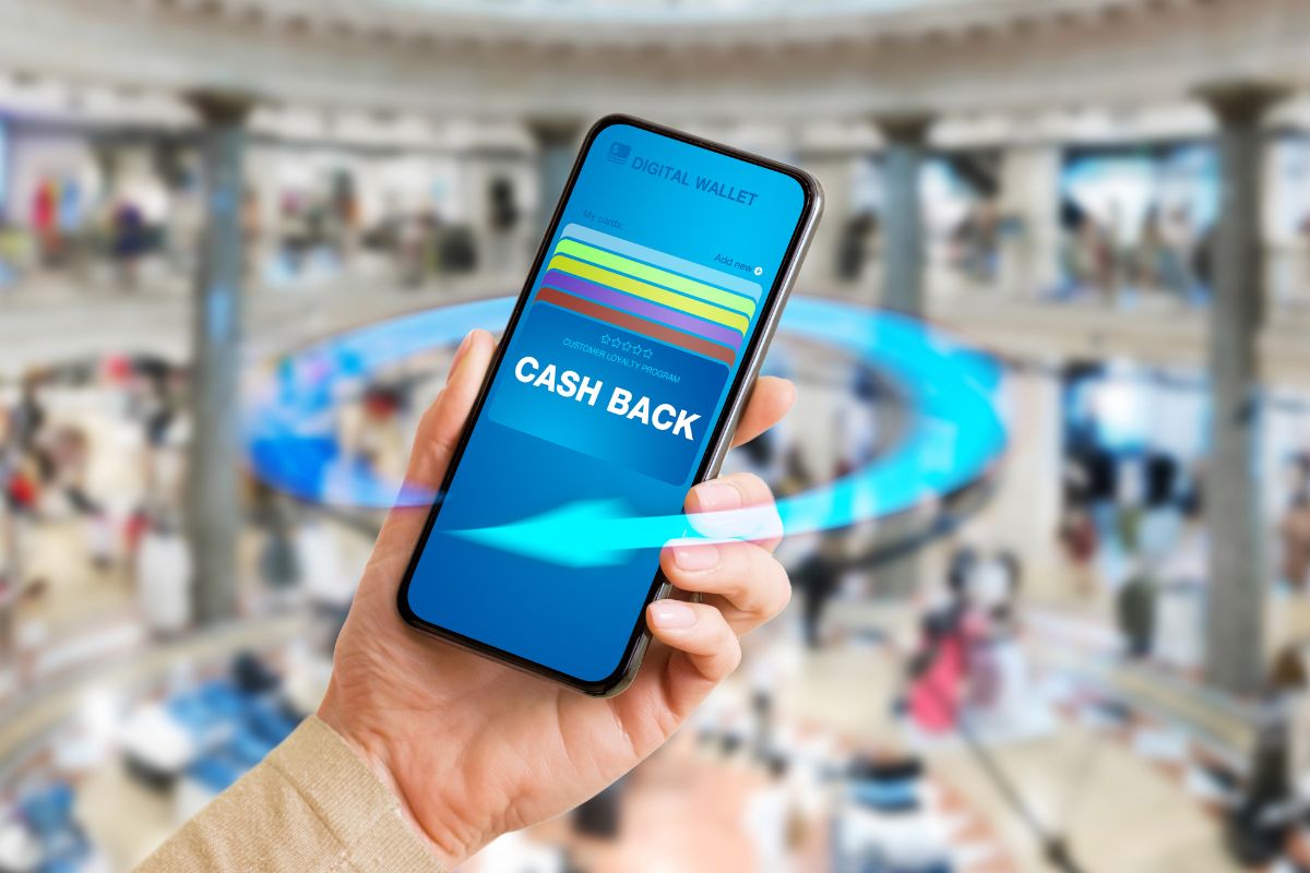 The photo of a woman using a cashback.