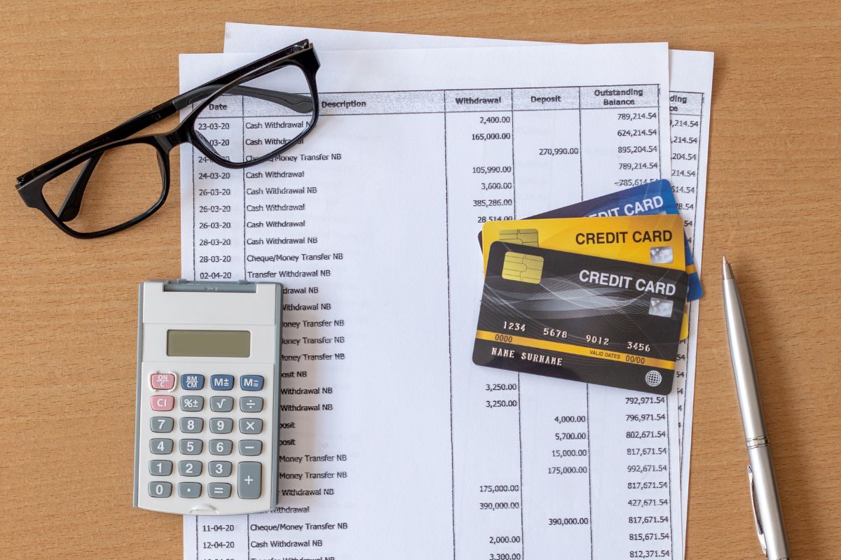 The photo of papers and credit cards.