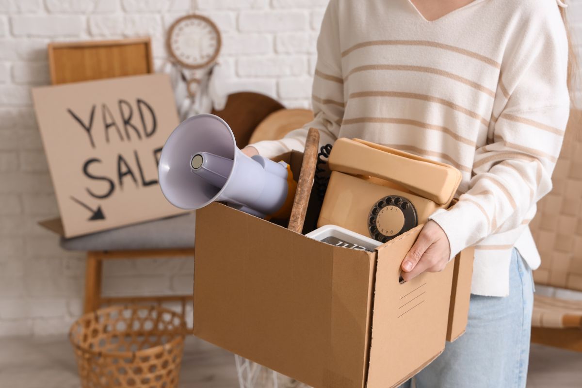 The photo of a woman flipping unwanted items.