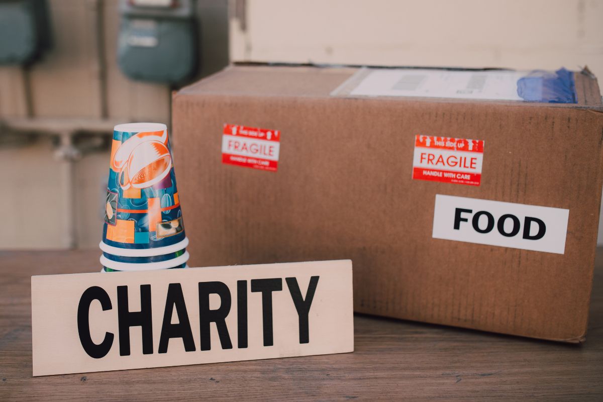 The picture shows a box of charity.