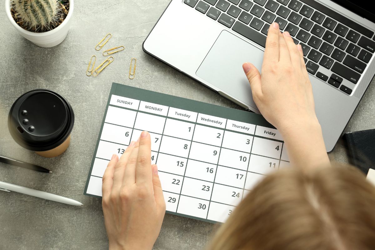 Picture of a woman setting a timeline.