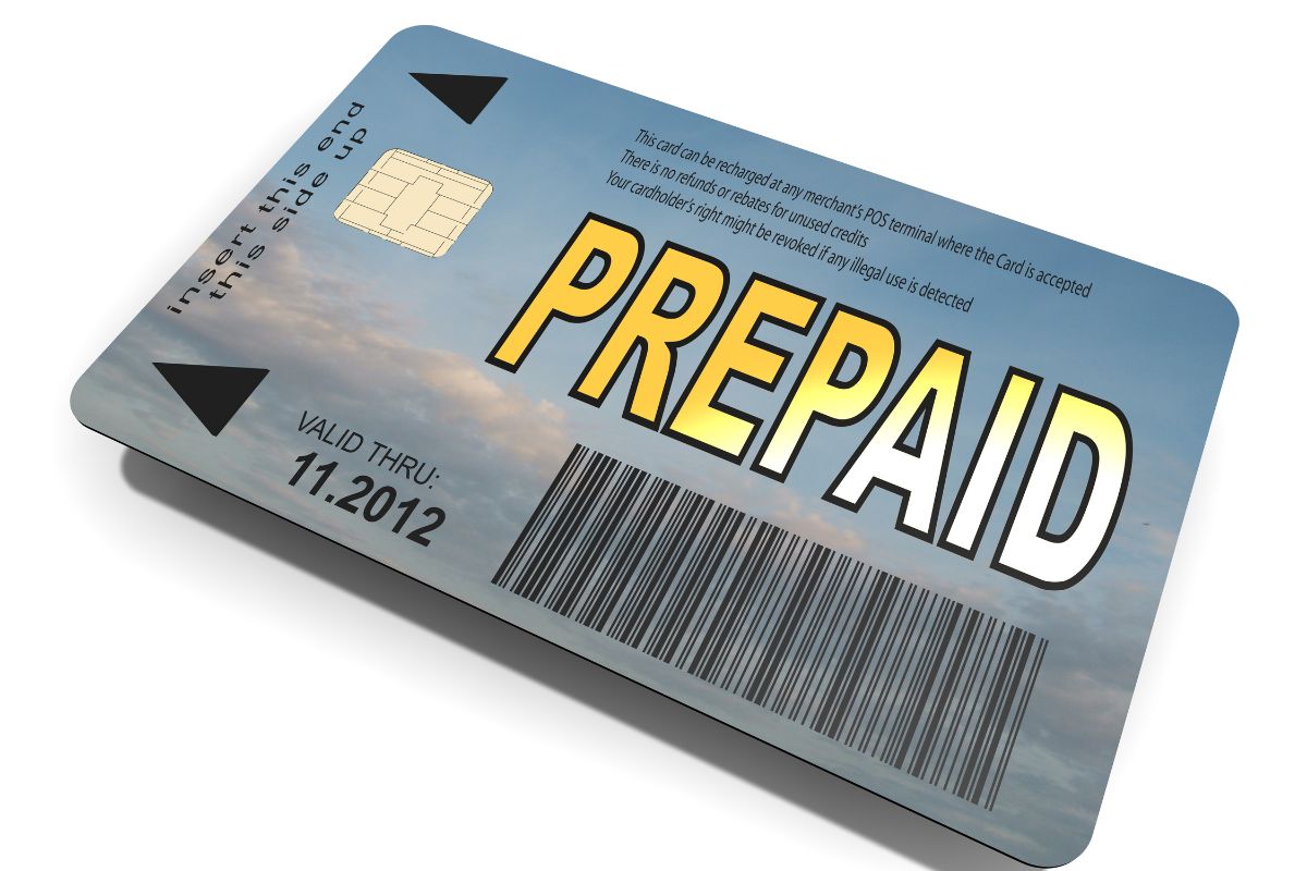 The image shows a card with notes indicating that using a low-limit prepaid card wisely can help boost your credit and build positive payment when paying it off right away.