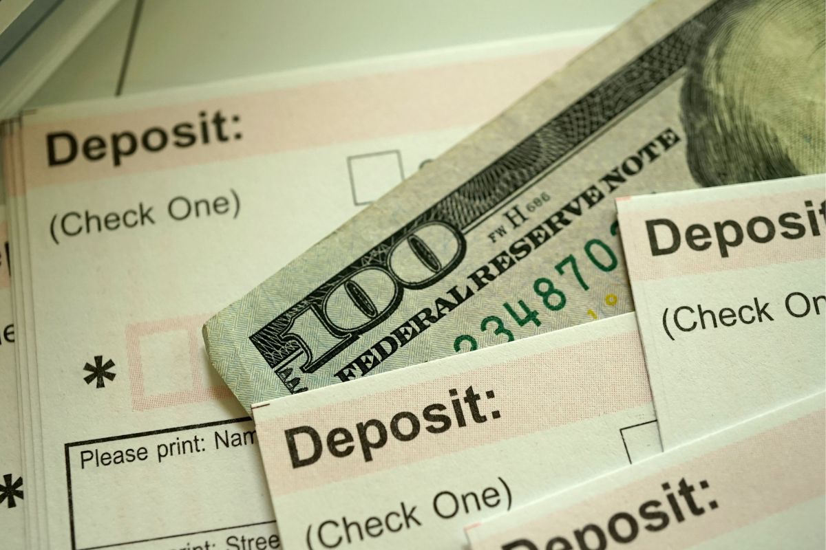 The picture of money and deposit forms.
