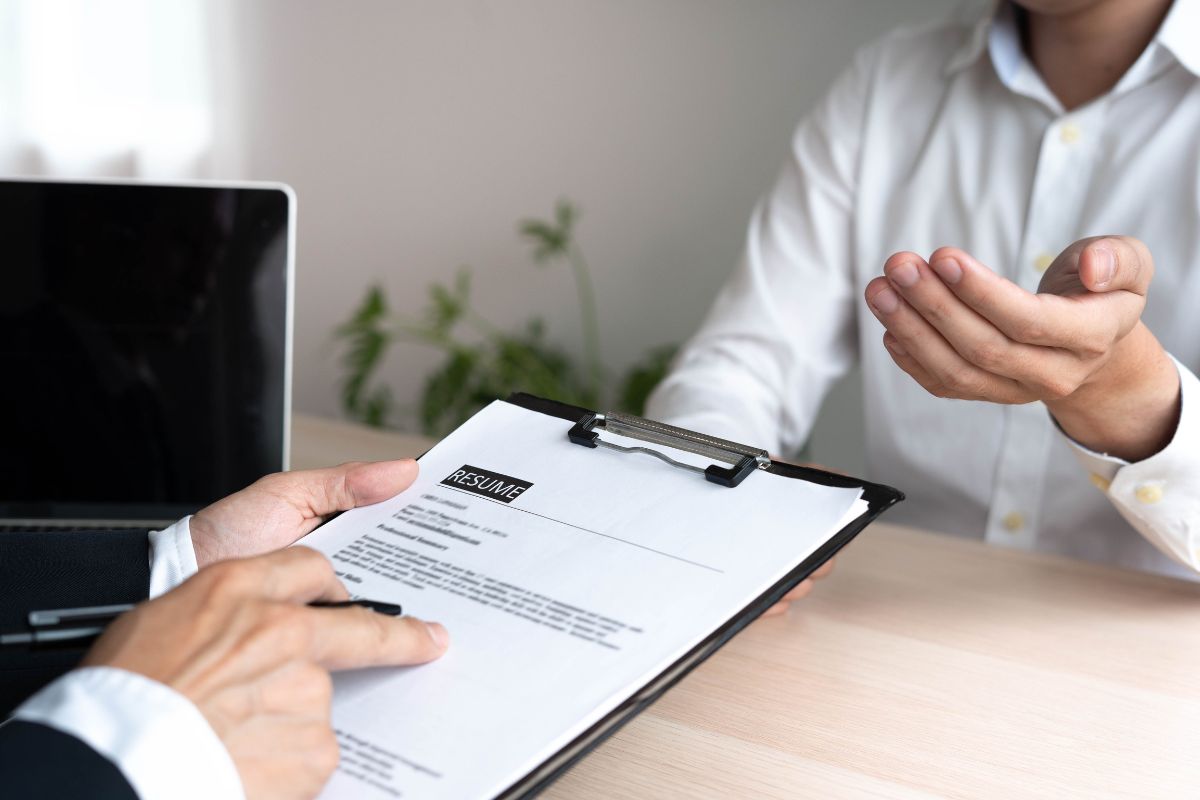 Photo of applicant interview with an employer.