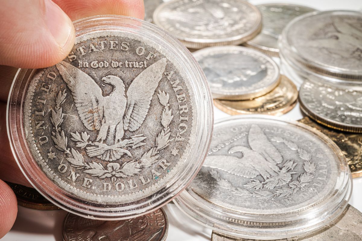 The image shows one-dollar coins which means buying undervalued assets and flipping them later can bring in serious money.