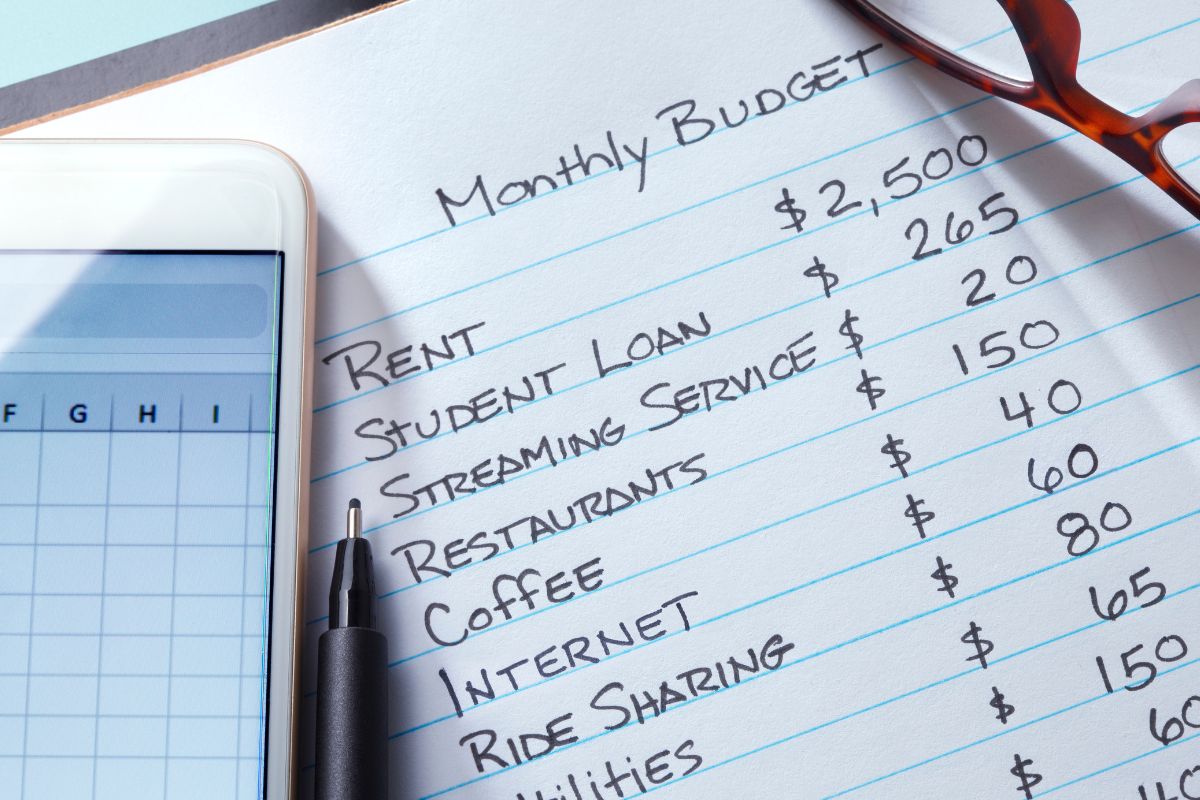 The image shows the monthly budget expenses list.