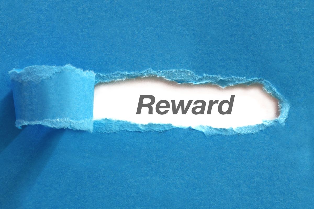 The picture shows a torn paper with a note referring to the use of a reward system, this makes sticking to a no-buy year feel less strict.