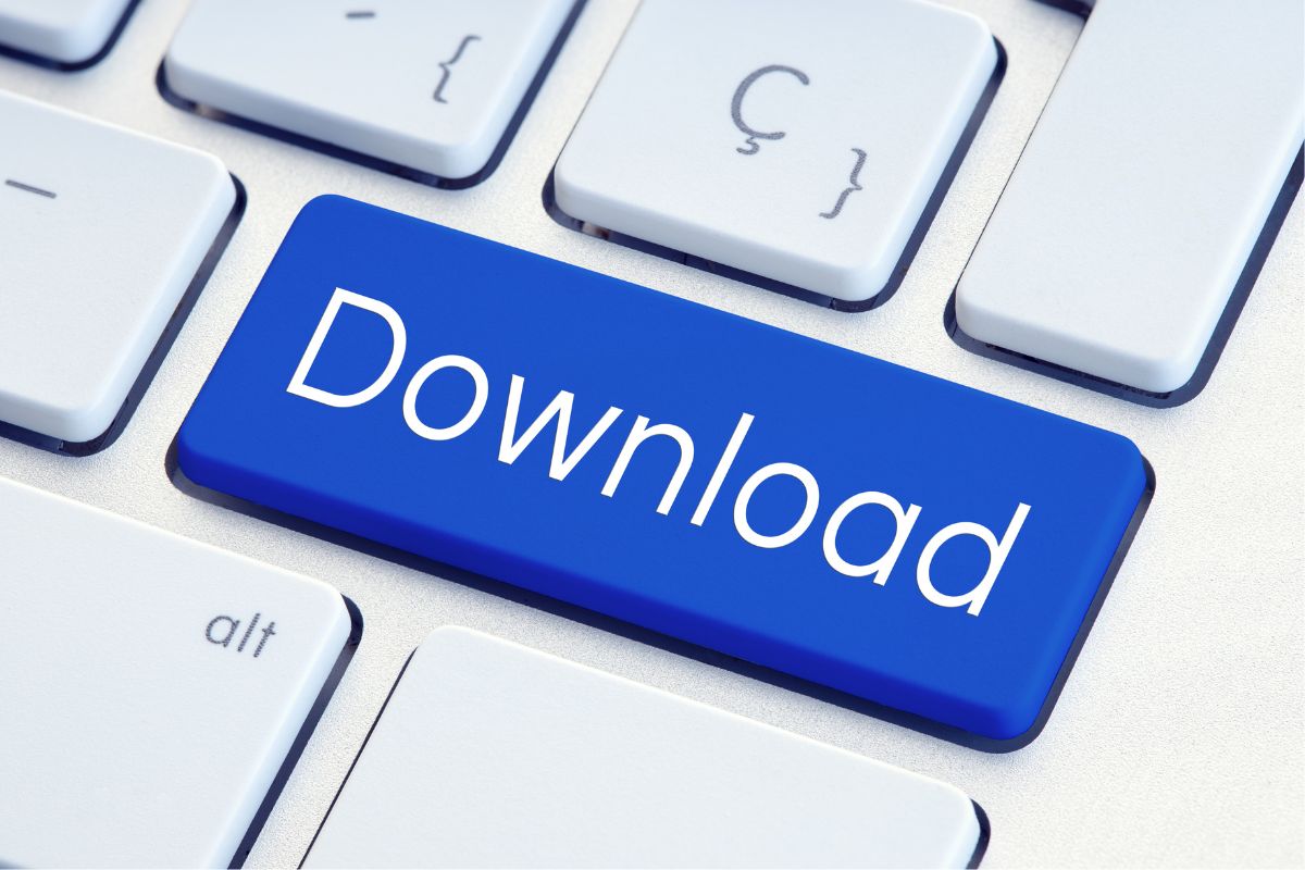 An image shows a keyboard with a download button.