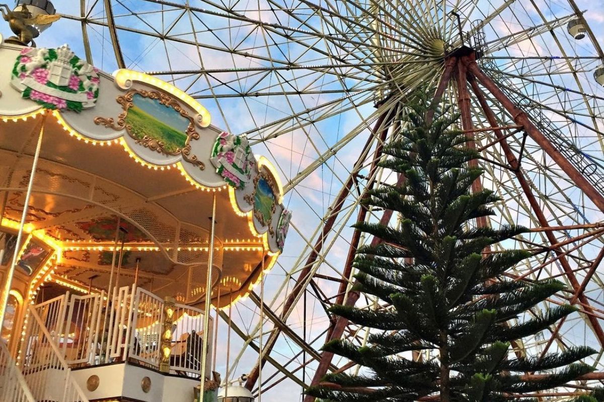 The photo shows an amusement park.