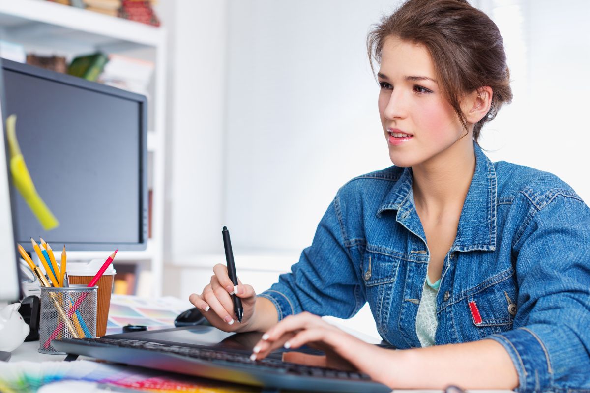 Picture of a woman creating an AI-generated artwork.