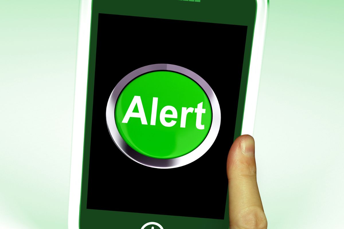 The image tells about a girl's hand holding a phone with a screen display indicating to set up alerts for overspending helps you stay on track without checking your account all the time.