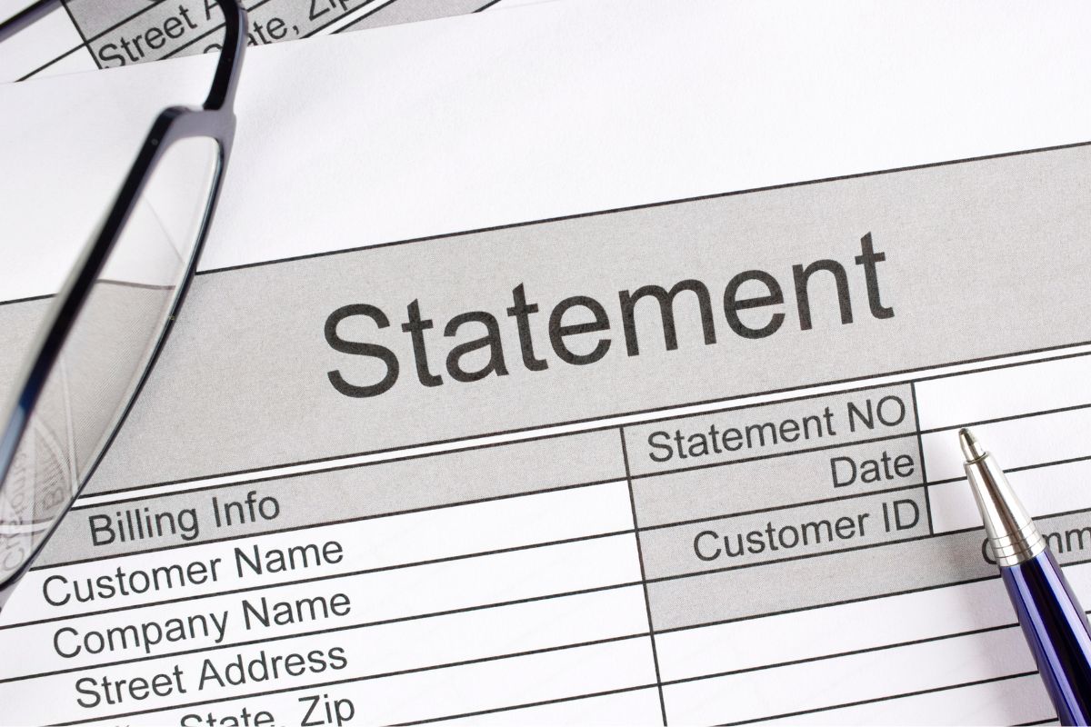 Image of a paper with the bank statement.