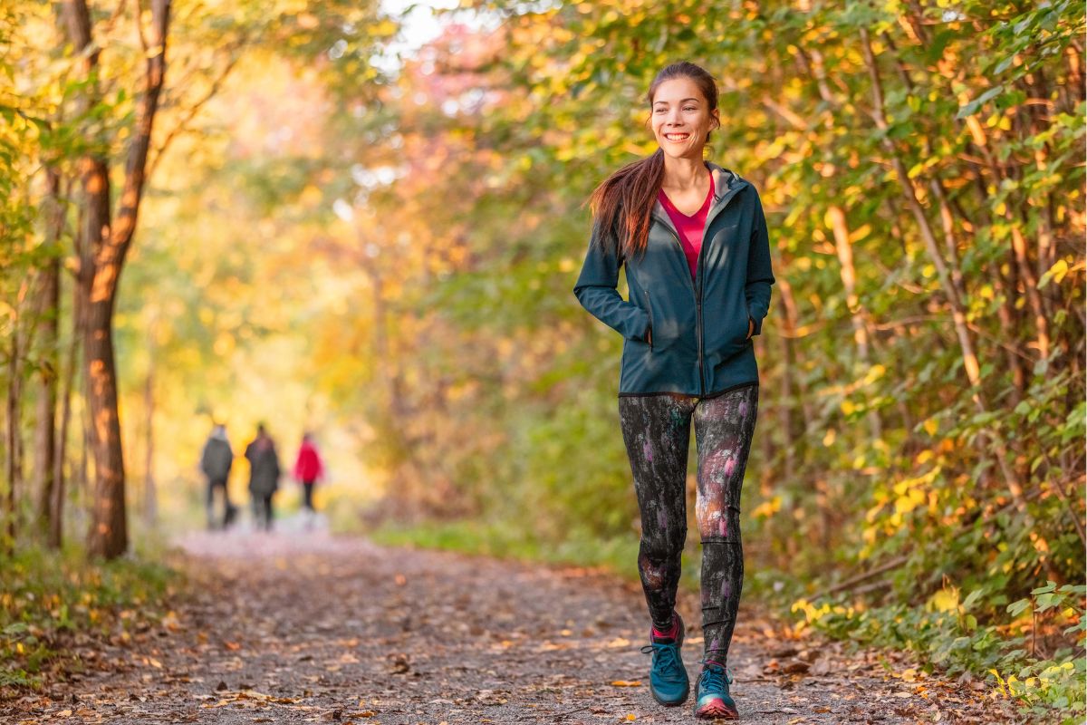 The photo of a woman walking.