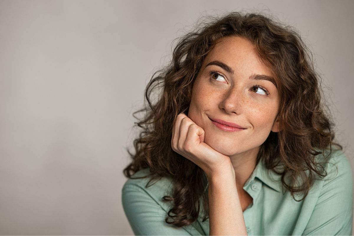 The photo of a woman thinking.