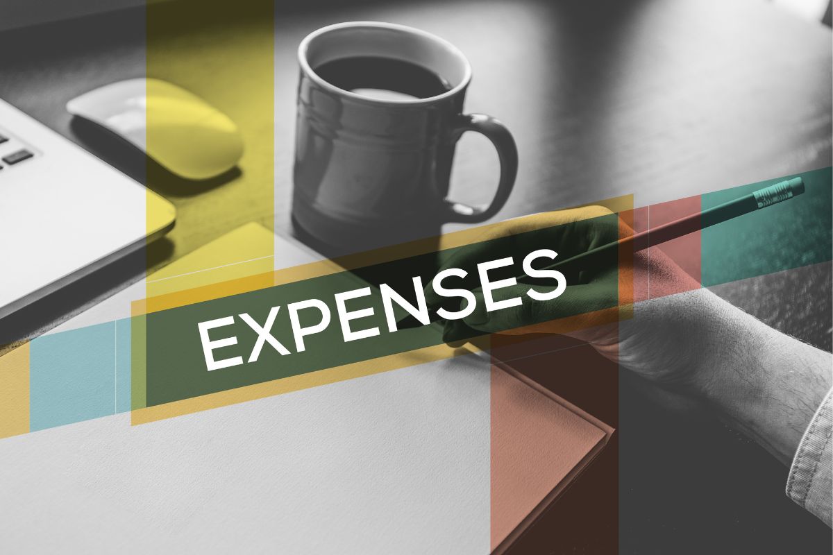 The photo shows a man tracking his expenses.