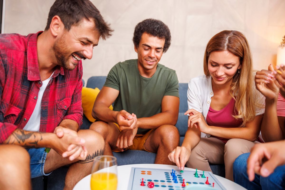 Image of a group of friends playing board games.